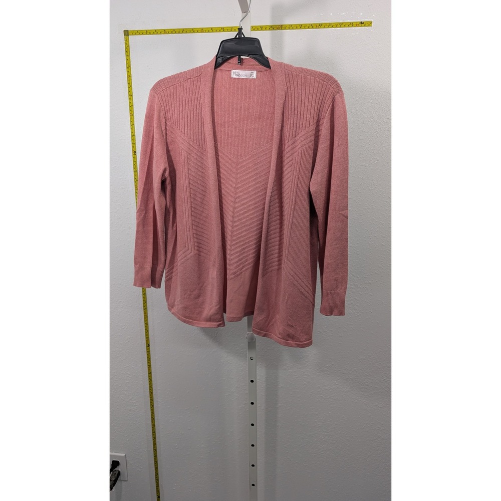 89th + Madison Women Rose Pink Ribbed Chevron Open Front Cardigan Sweater Size M